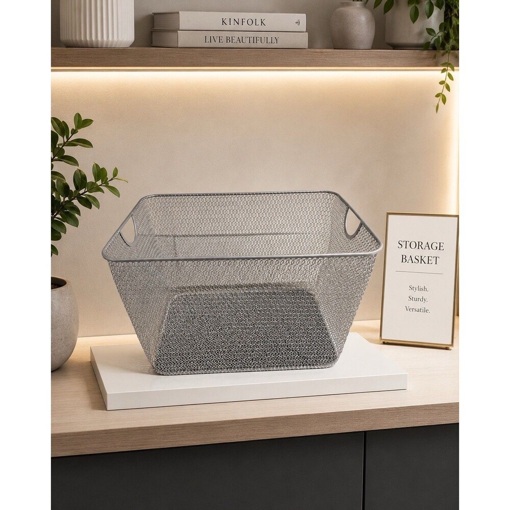 Mesh Wire Storage Basket Pantry Organization Multipurpose Steel Holder Bin